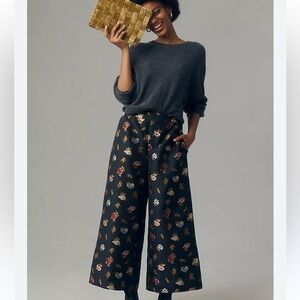 Maeve Pull-On Jacquard Crop Wide-Leg Pants SZ S Anthropologie
